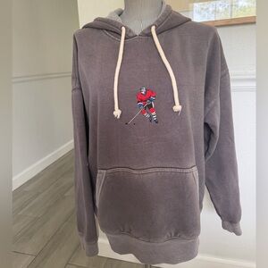Gray Hoodie with Hockey Player Embroidery